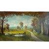 Vintage French Normandy Deer Trees Tree Woodland Oil Painting On Canvas Normandy circa 1930-40's