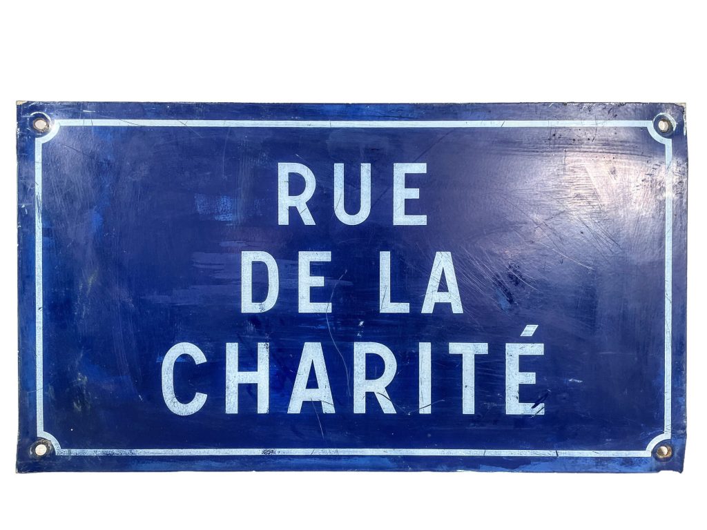 Vintage French Original Metal Street Sign Rue De La Charite Charity Metal Road Display Promotional c1960-70’s