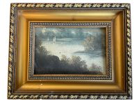 Vintage French Normandy River Lake Sailing Boats Trees Tree Woodland  Painting On Canvas Normandy circa 1950's