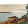 Vintage French Seaside Coastal Sea Seaside Rocks Acrylic Painting On Hardboard Wall Decor circa 1960-70's