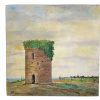 Vintage French St Paire Windmill Acrylic Painting On Board By A Poulain Traditional Brittany Normandy circa 1961