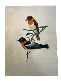 Vintage French Bird On Branch Study Acrylic Painting On Hardboard Wood Nieve Folk Art Picture Wall Hanging Art c1960-70's