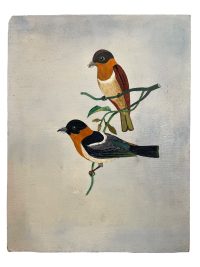 Vintage French Bird On Branch Study Acrylic Painting On Card Nieve Folk Art Picture Wall Hanging Art c1960-70's
