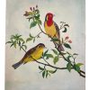 Vintage French Bird On Branch Study Acrylic Painting On Card Nieve Folk Art Picture Wall Hanging Art c1960-70's