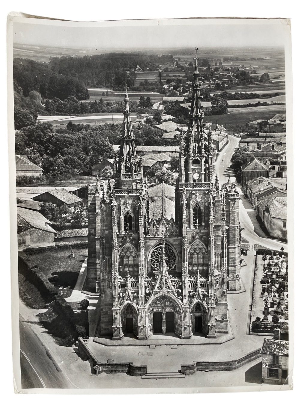 Vintage French Aerial Photo Print L'Epine En Champagne Eglise Church Architecture Lapie Collection 23 Framing Display Photo c1950's