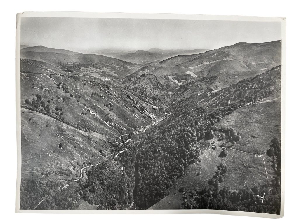 Vintage French Aerial Photo Print River Wooded Valley Mountains Lapie Collection 8 Framing Display Photo c1950’s