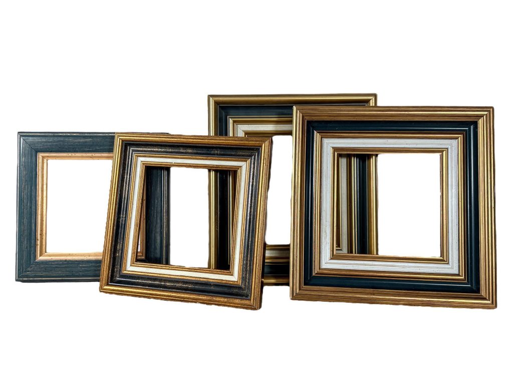 Vintage French Wood Wooden Picture Frames Mismatched Collection Of Four Empty Gold Black White Tones circa 1980-90’s