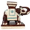 Vintage French Small Ceramic Elephant Pot Stand Plinth Rest Beige Blue Brown Vase Pot Dry Flowers Decor c1970-80's