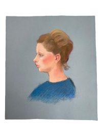 Vintage French Pastel Painting On Paper Girl In Blue Sweater c1970-80’s 3