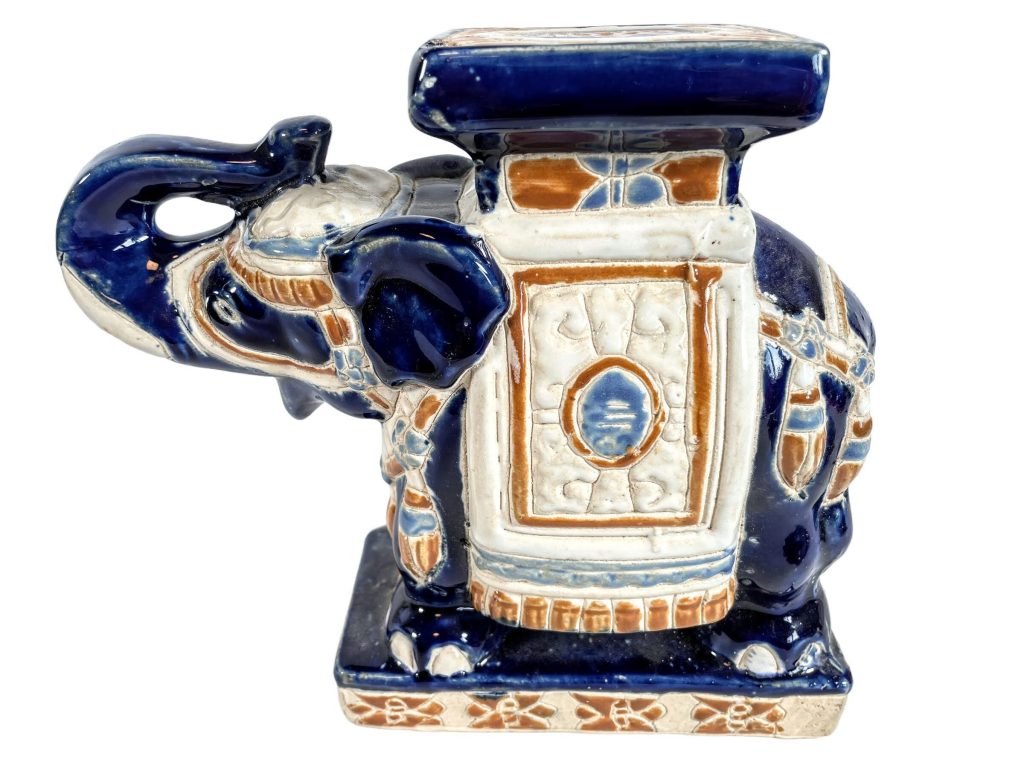Vintage French Medium Ceramic Pot Stand Plinth Rest Blue White Vase Pot Support Display c1970-80’s