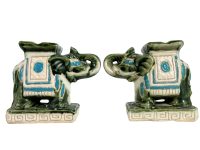 Vintage French Small Ceramic Pot Stand Plinth Rest Green Beige Vase Pot Support Display c1970-80's