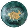 Vintage Thai Large Heavy Pottery Terracotta Earthware Green Gold Extra Large Fish Bowl Dish Fruit Display Decor circa 1990-2000's