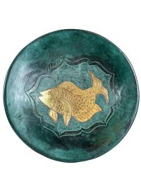 Vintage Thai Large Heavy Pottery Terracotta Earthware Green Gold Extra Large Fish Bowl Dish Fruit Display Decor circa 1990-2000’s 5