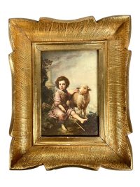 Vintage French Large Framed Print On Fabric Mona Lisa Bony France Copy Reproduction In Wood Frame Leonardo da Vinci c1960-70’s