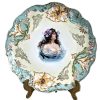 Antique French Decorative Plate Hand Made Painted Lady In Blue White Gold Large Ceramic Dish Display c1910-20's