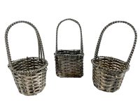 Vintage French Small Woven Metal Decorative Baskets Collection Of Three Ornaments Decor c1970-80's