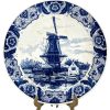 Vintage Dutch Original Blauw Delfts Handmade White Blue Extra Large Dinner Plate Hanging Wall Display Windmill circa 1970-80's