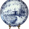Vintage Dutch Original Blauw Delfts Handmade White Blue Extra Large Dinner Plate Hanging Wall Display Windmill circa 1970-80's