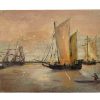 Antique French Sailing Boats "Under Canvas" Oil Painting On Wood Board Wall Decor Decoration c1910's