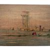 Antique French Lighthouse Sailing Boats "Beacon" Oil Painting On Wood Board Wall Decor Decoration c1910's