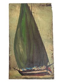 Antique French Sailing Boat “Belly Full” Oil Painting On Wood Board Wall Decor Decoration c1910’s 3
