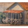 Antique French House Porch "Past Haven" Oil Painting On Wood Board Wall Decor Decoration c1910's