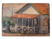 Antique French House Porch "Past Haven" Oil Painting On Wood Board Wall Decor Decoration c1910's