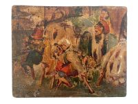 Antique French Men With Sticks "Crutches" Oil Painting On Wood Board Wall Decor Decoration c1900's