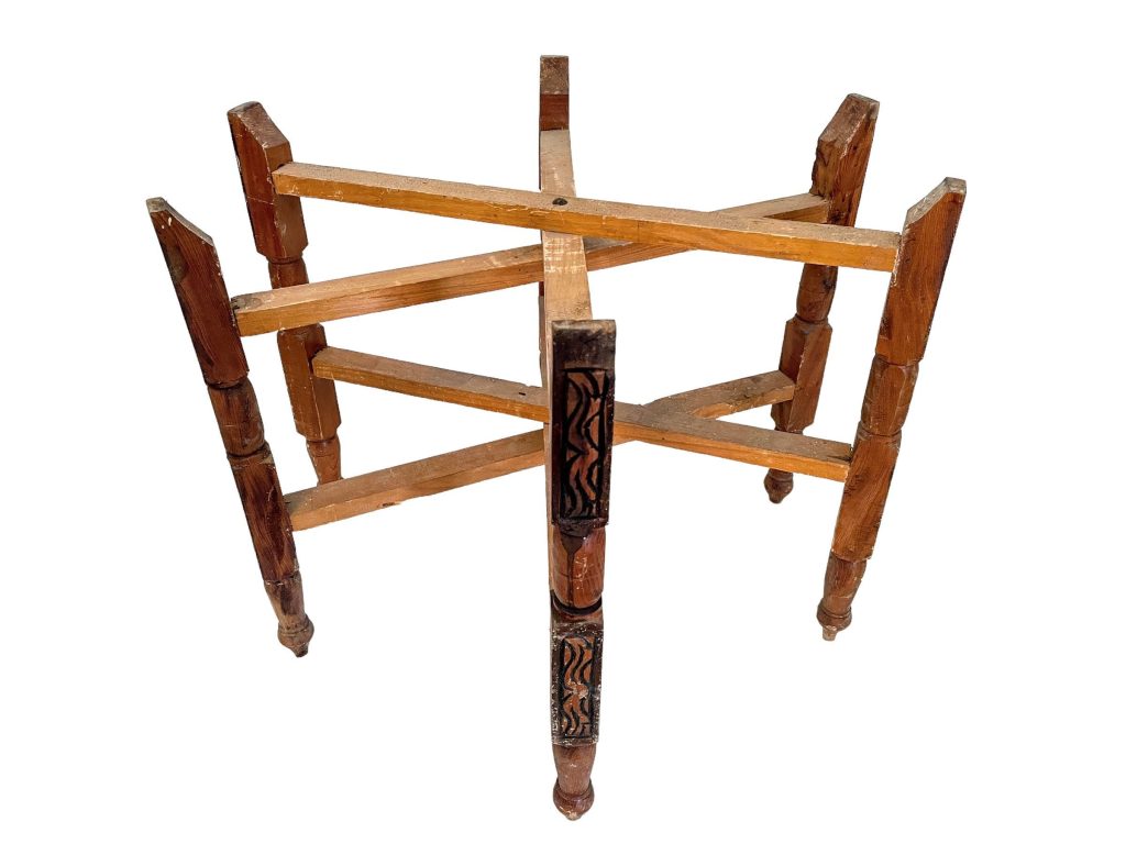Vintage Medium Large Moroccan Arabian Ornate Wooden Folding Table Tray Legs Support Stand Plinth Dark Wood circa 1970-80’s