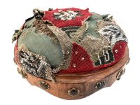 Antique French Small Cushioned Chair Top Wooden Beaded Heavily Worn Damaged Cover Rest Seating c1910-20's