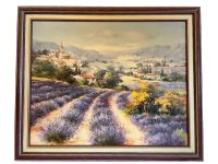 Vintage French Lavender Fields Acrylic Painting On Board circa 1970-80's