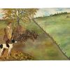 Vintage French Hunting Hunter Dog Fields Countryside Oil Painting On Board circa 1960-70's