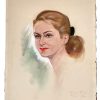 Vintage French Pastel Painting Drawing On Paper And Board Smiling Paris Lady With Red Lipstick c1953