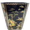 Vintage English Chinese Theme Metal Waste Paper Office Bin Wastepaper Garbage Recycling Storage Prop circa 1970-80's