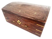 Vintage Indian Ornately Brass Inlaid Wooden Jewellery Treasure Chest Wood Knick Knack Letter Jewelry Storage Box circa 1960-70's