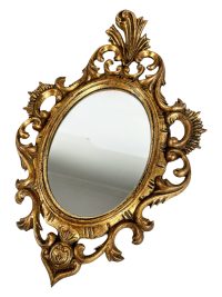 Vintage French Antique Plaster Rococo Style Reproduction Ornate Gold Wall Hanging Glass Mirror Decorative Cloakroom circa 1970’s