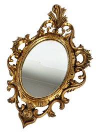Vintage Italian Small Antique Resin Reproduction Ornate Gold Wall Hanging Glass Mirror Decorative Cloakroom circa 1960-70's