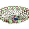 Vintage Spanish Bowl Rope Lattice Green White Red Flowers Ceramic Fruit Bread Bowl Serving Dish Display Presentation circa 1970's