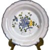 Vintage French Decorative Faience Plate Hand Made Painted Blue Yellow White Flowers Signed Ceramic Dish Display c1960-70's