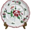 Vintage French Decorative Faience Plate Hand Made Painted Red Rose Green White Gold Flowers Ceramic Dish Display c1930-40's