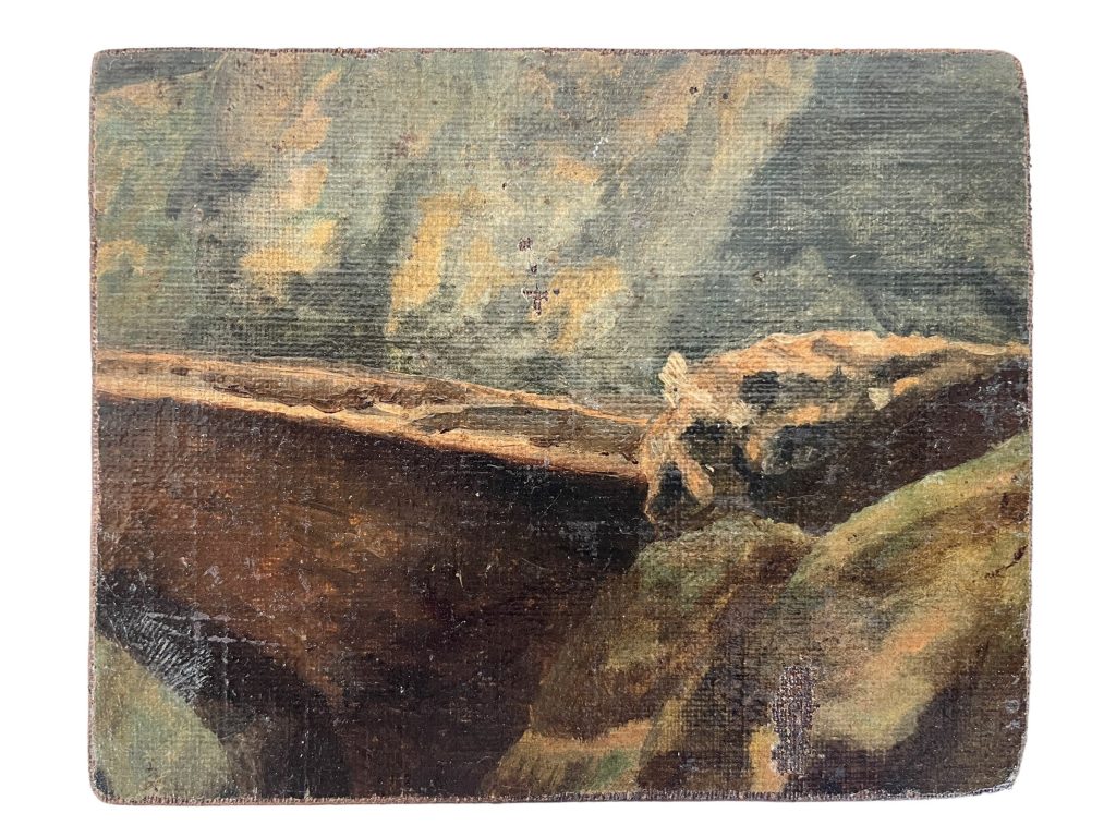 Antique French Landscape Bridge "Bridged" Oil Painting On Wood Board Wall Decor Decoration c1910's