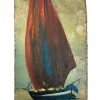 Antique French Sailing Boat "Slower Days" Oil Painting On Wood Board Wall Decor Decoration c1910's