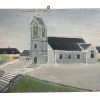 Vintage French Town New Church Juvigny Le Tetre Painting Acrylic Trees Countryside On Wood Board Meneec c1960-70's