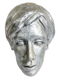 Alternative view of Vintage English Fibre Glass Prototype Artwork Head Sculpture Larger Than Life Silver Lady Female Woman Bust Art Reproduction c1980s