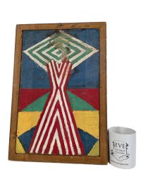 Alternative view of Vintage French Marseilles E Angles Double Sided Abstract House Street Flags Acrylic Painting On Hardboard Wall Decor c1950-60's