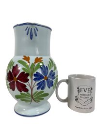 Vintage French Normandy Blue White Hand Painted Vase Pot Jug Ceramic Pitcher Water Wine Jug Vase Decanter circa 1960-70’s 2