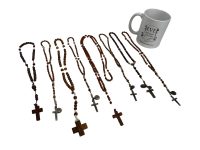 Alternative view of Vintage French Rosary Crucifix Necklace Wooden Beads Lourdes Souvenir Collectio Job Lot circa 1970-80's