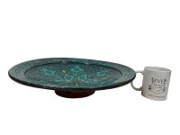 Alternative view of Vintage Moroccan Safi Large Turquoise Blue Yellow Black Worn Terracotta Pottery Dish Plate Bowl Storage Arabian Prop Display c1970's