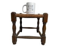 Alternative view of Vintage French Raffia Brown Wood Wooden Woven Strung Footstool Foot Stool Rest Footrest Display Stand circa 1960-70's