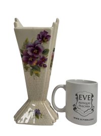 Alternative view of Antique English Staffordshire Vase With Purple Flower Decoration Ceramic Pot Container Storage Display Prop DAMAGED c1910-20's's